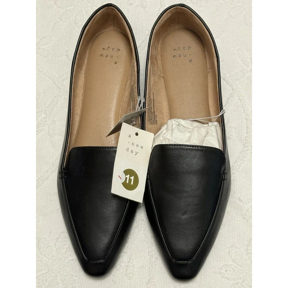 NWT A New Day Hayes Loafer Flats 11 Black Discontinued Work Office Quiet Luxury